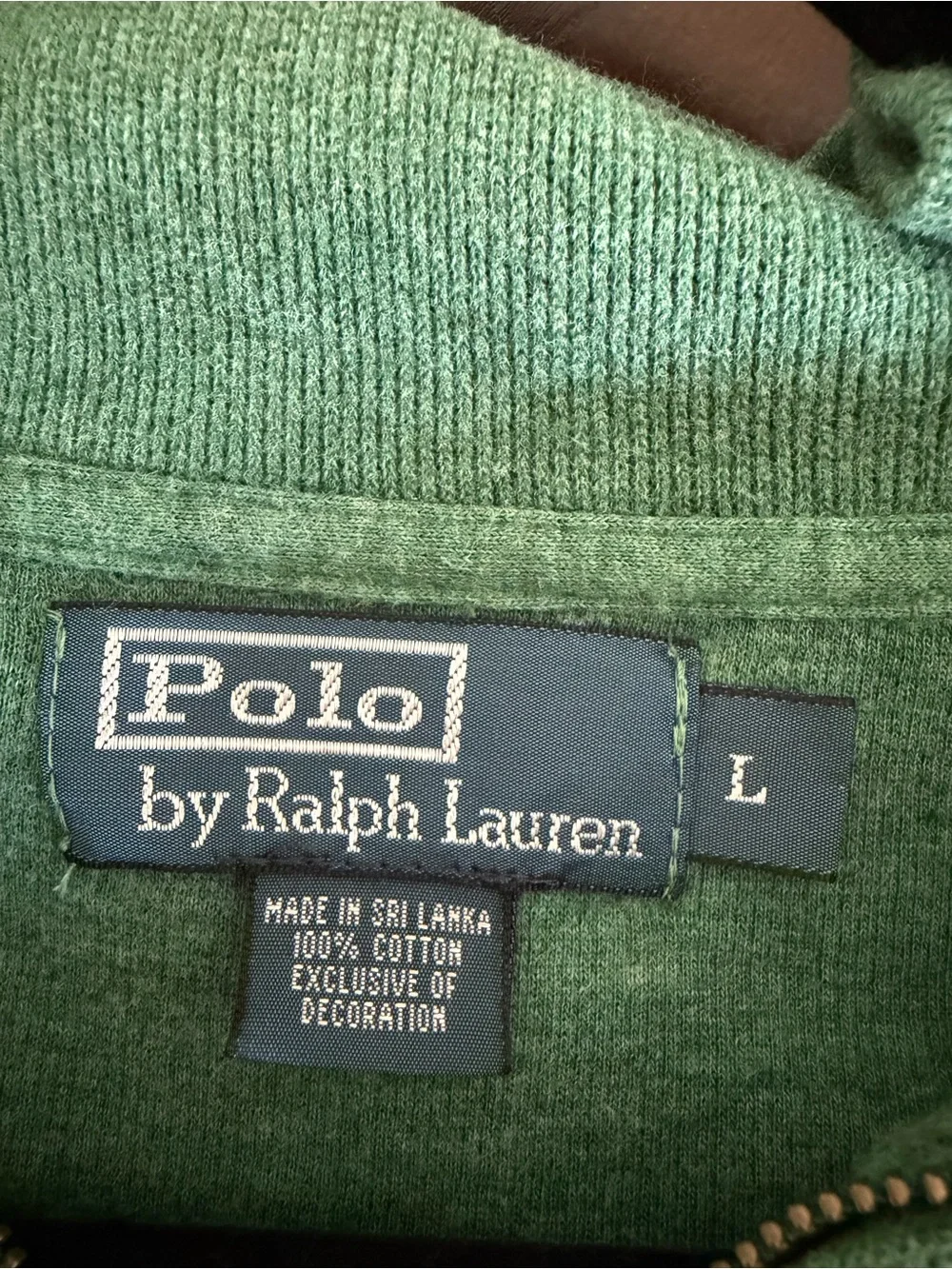 Ralph Lauren Green Quarter-Zip V-Neck Sweater with Orange Pony